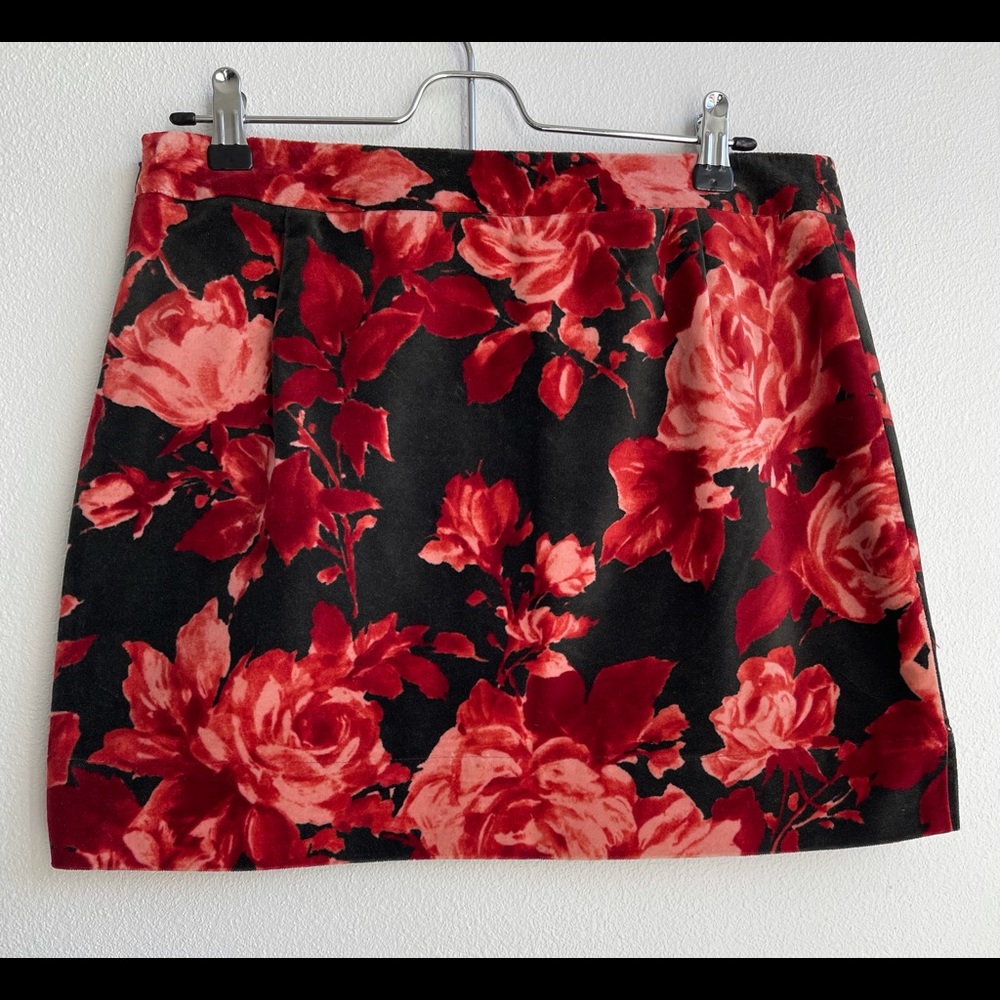 Velvet Floral Mini Skirt